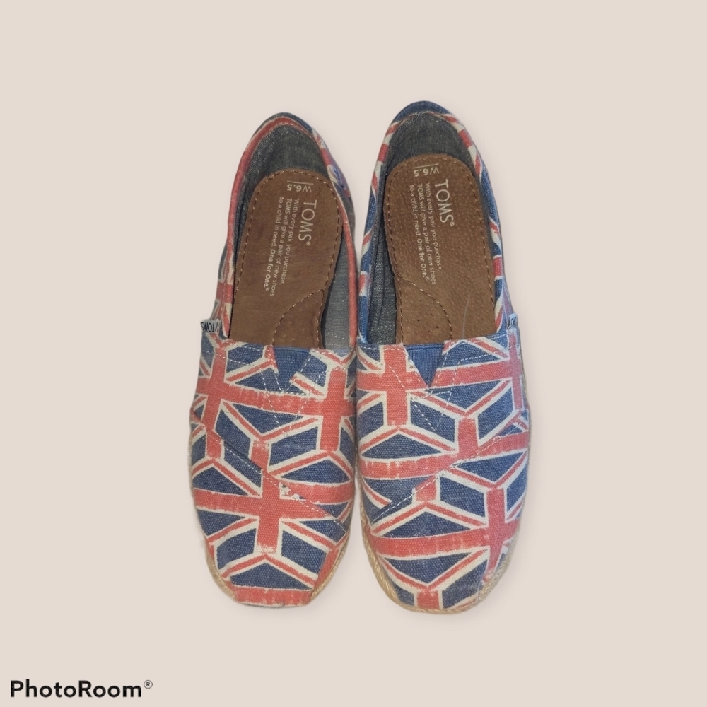 Tom's slip ons in rare Union Jack textile
